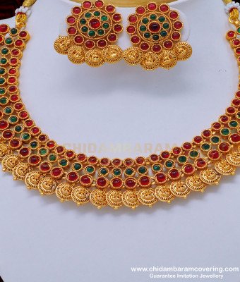 NLC830 - Latest Handmade Kemp Ruby Emerald Stone Lakshmi Kasumalai Nagas Necklace Set 