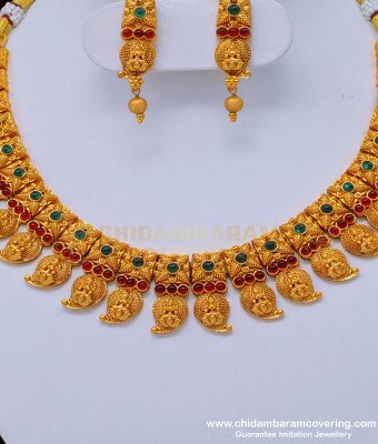 NLC834 - Latest Nagas Collection Premium Quality Lakshmi Kemp Stone Bridal Wear Necklace Set Online 