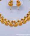 NLC836 - Fashion Jewellery Peacock Design White Stone Antique Temple Necklace with Earring Set