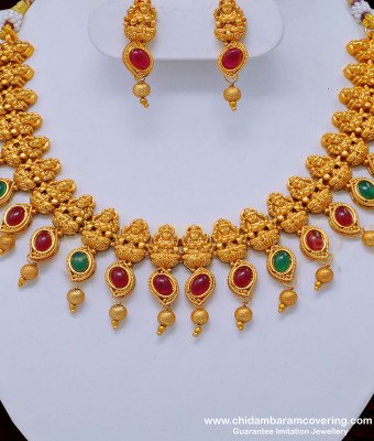 NLC839 - South Indian Temple Jewellery Lakshmi Choker Design Necklace with Earring Combo Set 