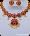 NLC841 - First Quality Real Kemp Stone Bridal Wear Temple Jewellery Pearl Beads Attigai Necklace with Earring  