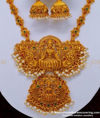 NLC843 - Traditional Indian Jewellery Premium Quality Gold Temple Jewellery Design Pearl Necklace Set  