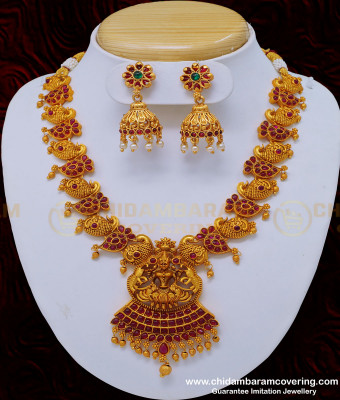 NLC844 - Attractive Lakshmi Design Necklace Wedding Bridal Temple Jewellery Set for Marriage 