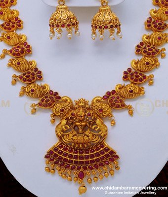 NLC844 - Attractive Lakshmi Design Necklace Wedding Bridal Temple Jewellery Set for Marriage 