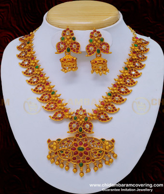 NLC845 - Latest Handmade Kemp Stone Mango Design Nagas Antique Jewellery Set for Marriage 