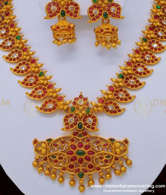 NLC845 - Latest Handmade Kemp Stone Mango Design Nagas Antique Jewellery Set for Marriage 