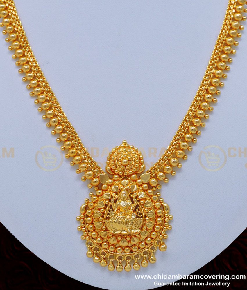 NLC850 - South Indian Lakshmi Dollar Necklace Designs with Gold Beads Necklace Buy Online