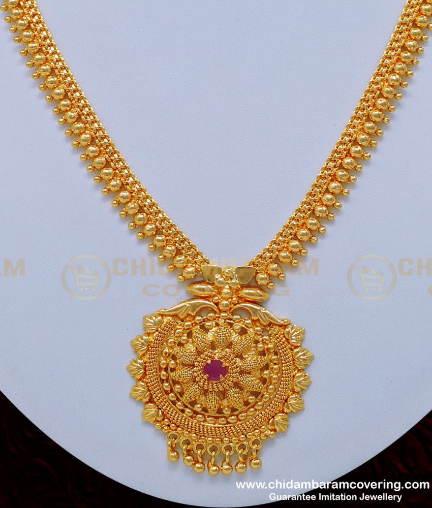 NLC851 - One Gram Gold Guarantee Necklace Ruby Stone Necklace Imitation Jewelry Online