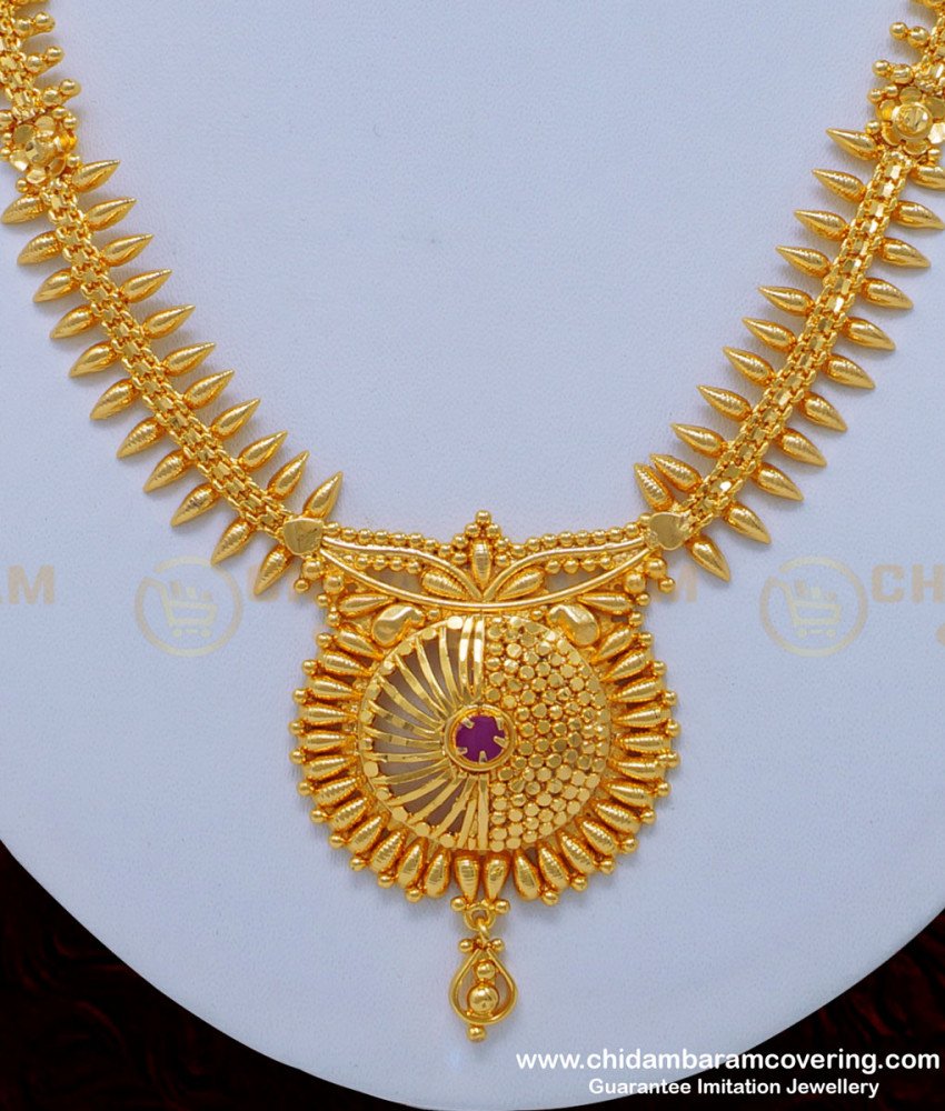 NLC852 - Bridal Wear Ruby Stone Mullamuttu Design Gold Plated Necklace Buy Online