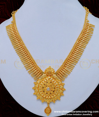 NLC855 - Wedding Gold Necklace Design White Stone Mulla Arumbu Necklace for Women 