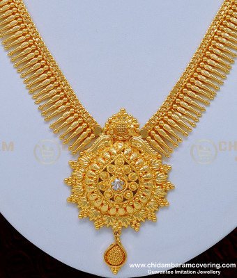 NLC855 - Wedding Gold Necklace Design White Stone Mulla Arumbu Necklace for Women 