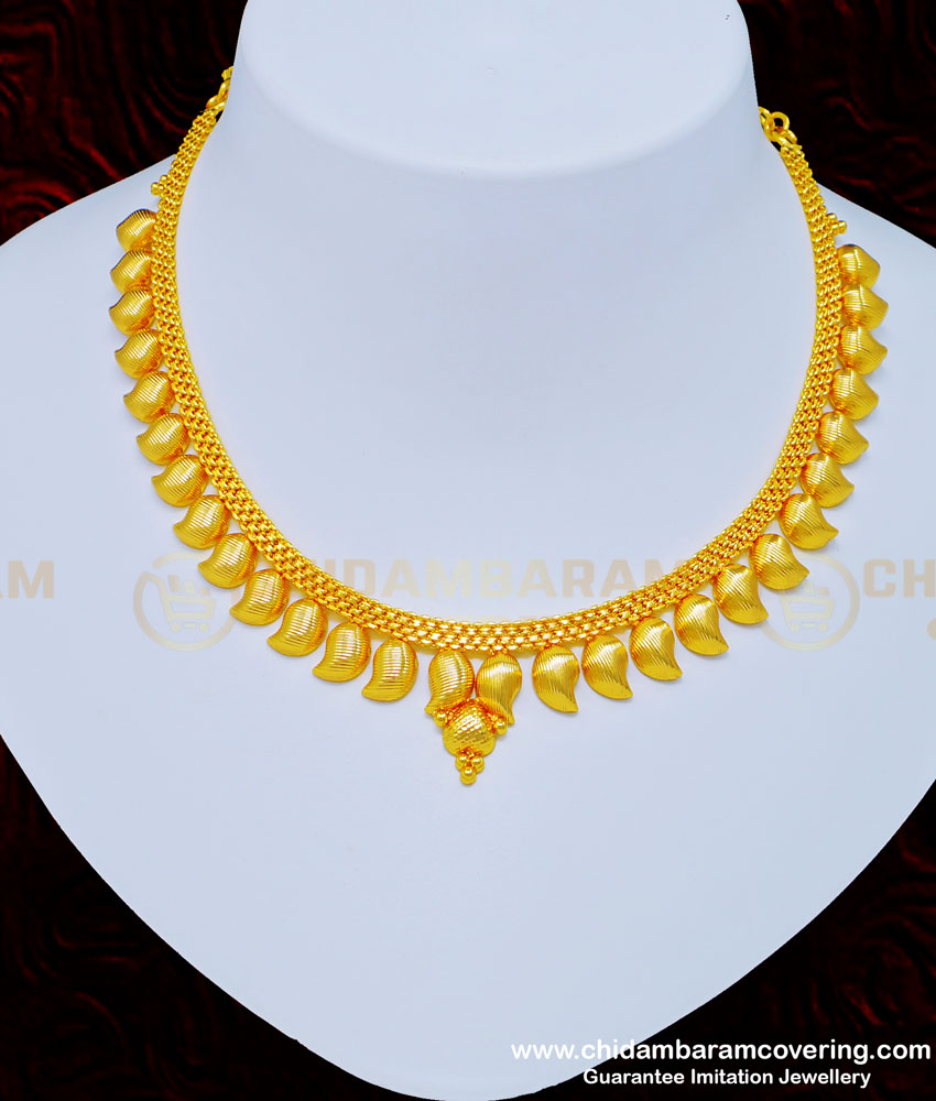 NLC859 - 1 Gram Gold Light Weight Daily Wear Mango Necklace Kerala Jewellery Buy Online