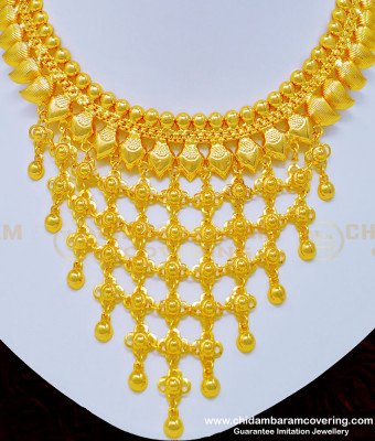 NLC862 - Beautiful Real Gold Look Gold Plated Hanging Net Choker Necklace Kerala Jewellery Online
