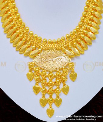 Nlc864 - Attractive Kerala Light Weight Leaf Design Plain Gold Necklace 1 Gram Gold Jewelry