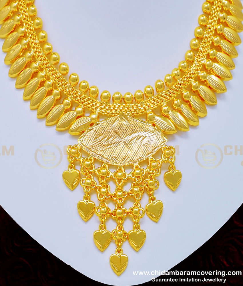 Nlc864 - Attractive Kerala Light Weight Leaf Design Plain Gold Necklace 1 Gram Gold Jewelry