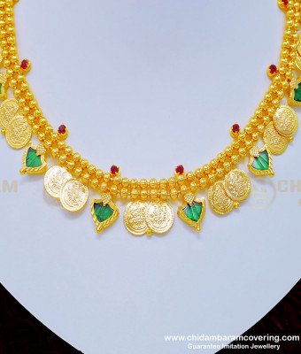 NLC866 - Latest Collection Lakshmi Coin Gold Plated Palakka Necklace Gold Design Online 