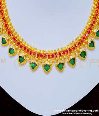 NLC867 - Kerala Traditional Jewellery Stunning Gold Full Ruby Stone Palakka Necklace Online