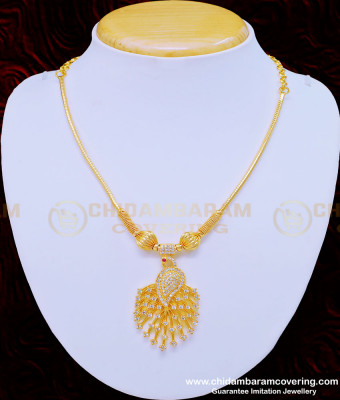 NLC871 - Elegant White Stone Peacock Dollar Necklace Design for Girls 