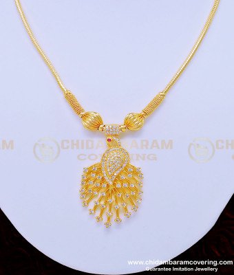 NLC871 - Elegant White Stone Peacock Dollar Necklace Design for Girls 