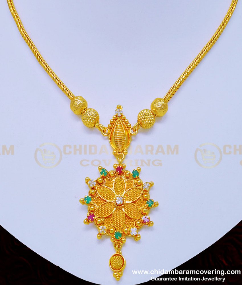 NLC877 - Elegant One Gram Gold Simple Multi Stone Necklace Design Buy Online