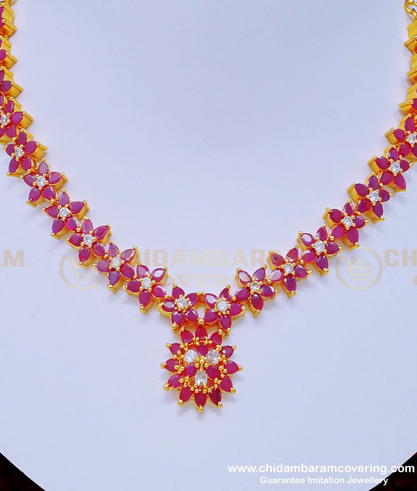 NLC881 - Elegant Look Party Wear High Quality Ruby Stone Necklace One Gram Jewellery Online