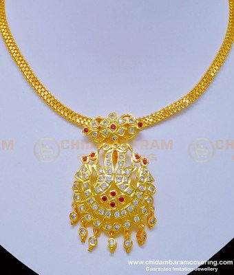 NLC883 - One Gram Gold White and Ruby Stone Dollar Impon Attigai for Women