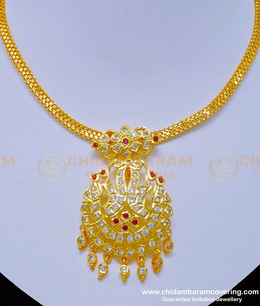 NLC883 - One Gram Gold White and Ruby Stone Dollar Impon Attigai for Women
