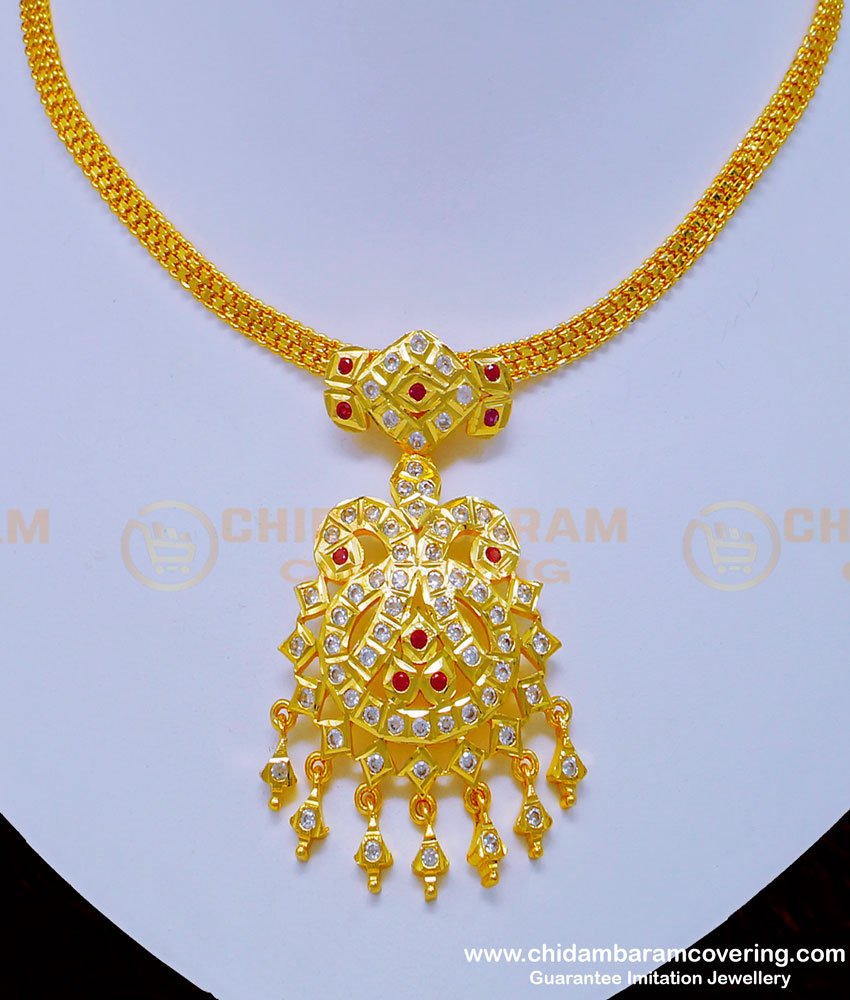NLC884 - South Indian Gold Plated Guaranteed Impon Attigai Necklace Online 