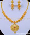 NLC889 - One Gram Gold Guarantee Necklace Flower Pendant Stone Necklace with Earrings Online 
