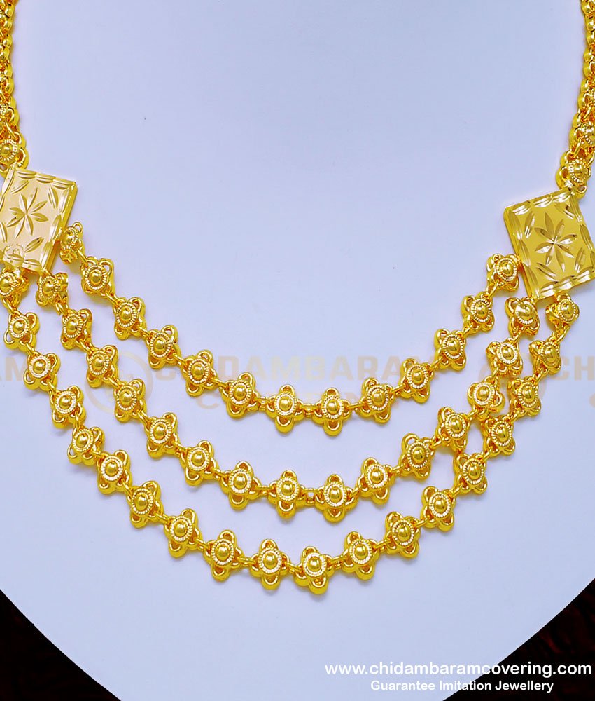 NLC898 - Latest Light Weight 3 Line Necklace 1 Gram Gold Layered Necklace Buy Online