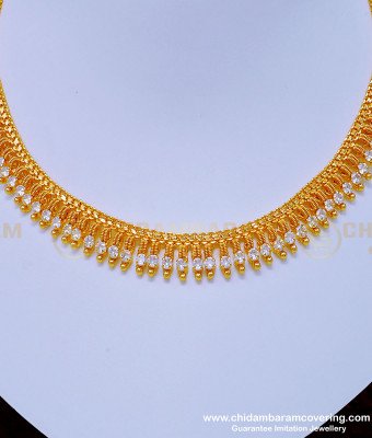 NLC904 - Elegant American Diamond White Stone Party Wear Single Line Necklace for Women 