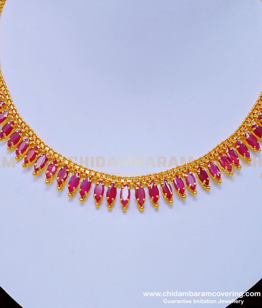 NLC905 - Beautiful Ruby Stone Necklace First Quality One Gram Gold Necklace Buy Online