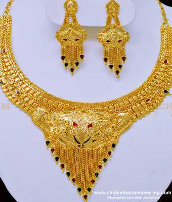 NLC907 - Real Gold Design Bridal Wear One Gram Gold Guarantee Necklace Set for Wedding 