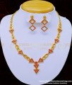 NLC909 - Modern Ruby Stone Party Wear Necklace Set One Gram Gold Jewellery Online 