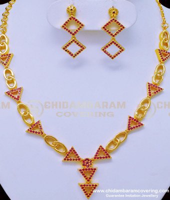 NLC909 - Modern Ruby Stone Party Wear Necklace Set One Gram Gold Jewellery Online 