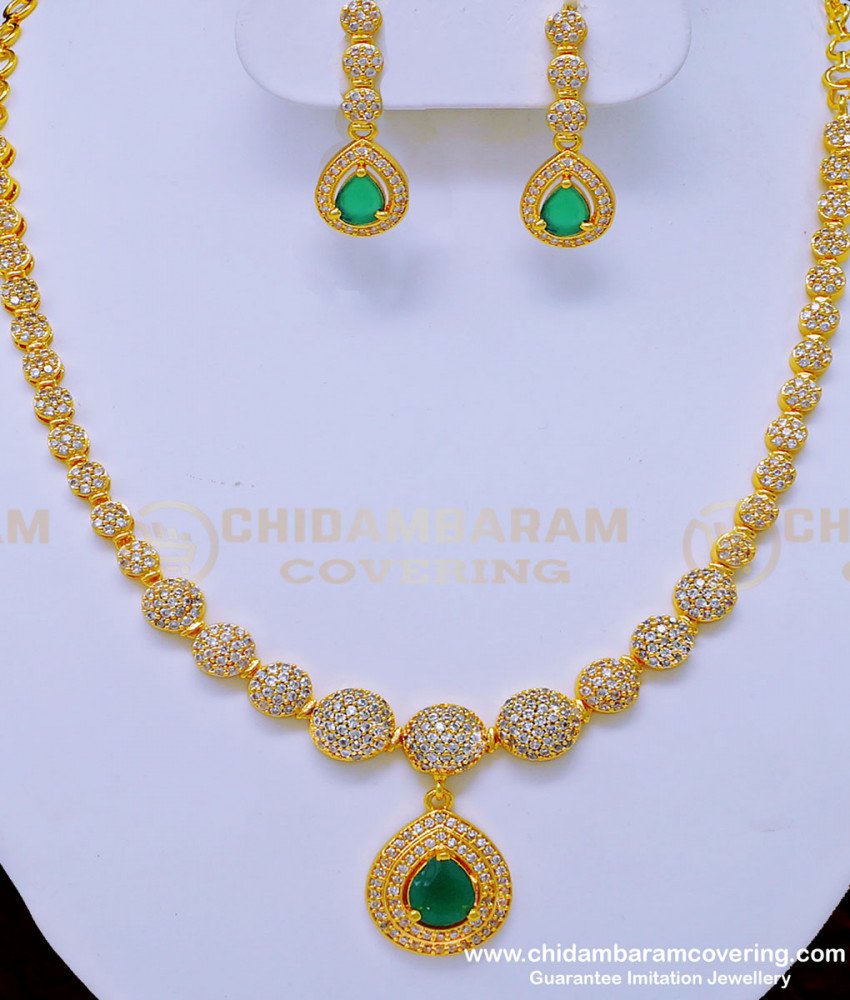 NLC911 - Elegant First Quality American Diamond Party Wear Necklace Set Guaranteed Gold Plated Jewellery