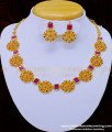 NLC912 - Attractive Gold Plated Bridal Wear Flower Design Pink Stone Necklace With Earrings Online 