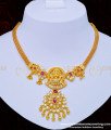 NLC918 - New Model Pure Gold Plated Lakshmi Design Uncut Diamond Stone Necklace with Earrings Set for Wedding 