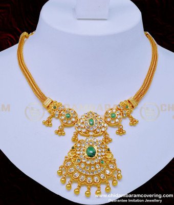NLC919 - Unique Wedding Jewellery First Quality Uncut Diamond Stone Necklace With Earrings One Gram Gold Jewellery 