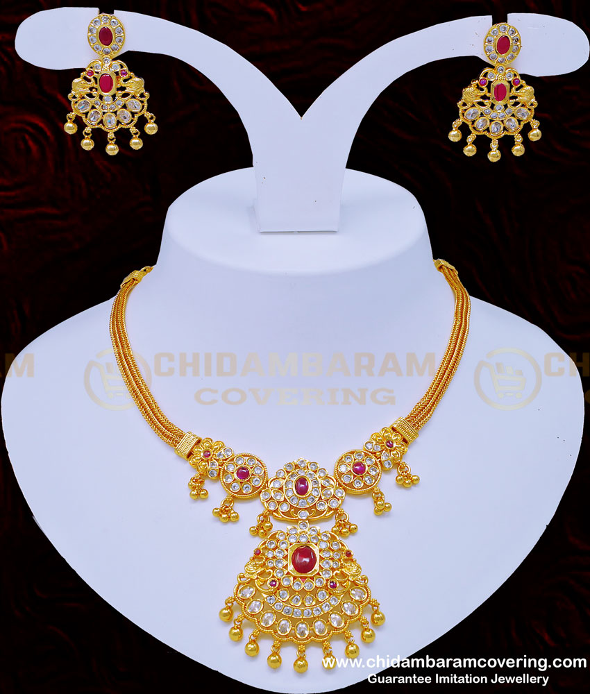 NLC920 - New Arrival First Quality Gold Plated Grand Uncut Diamond Stone Necklace Set Indian Wedding Jewellery 