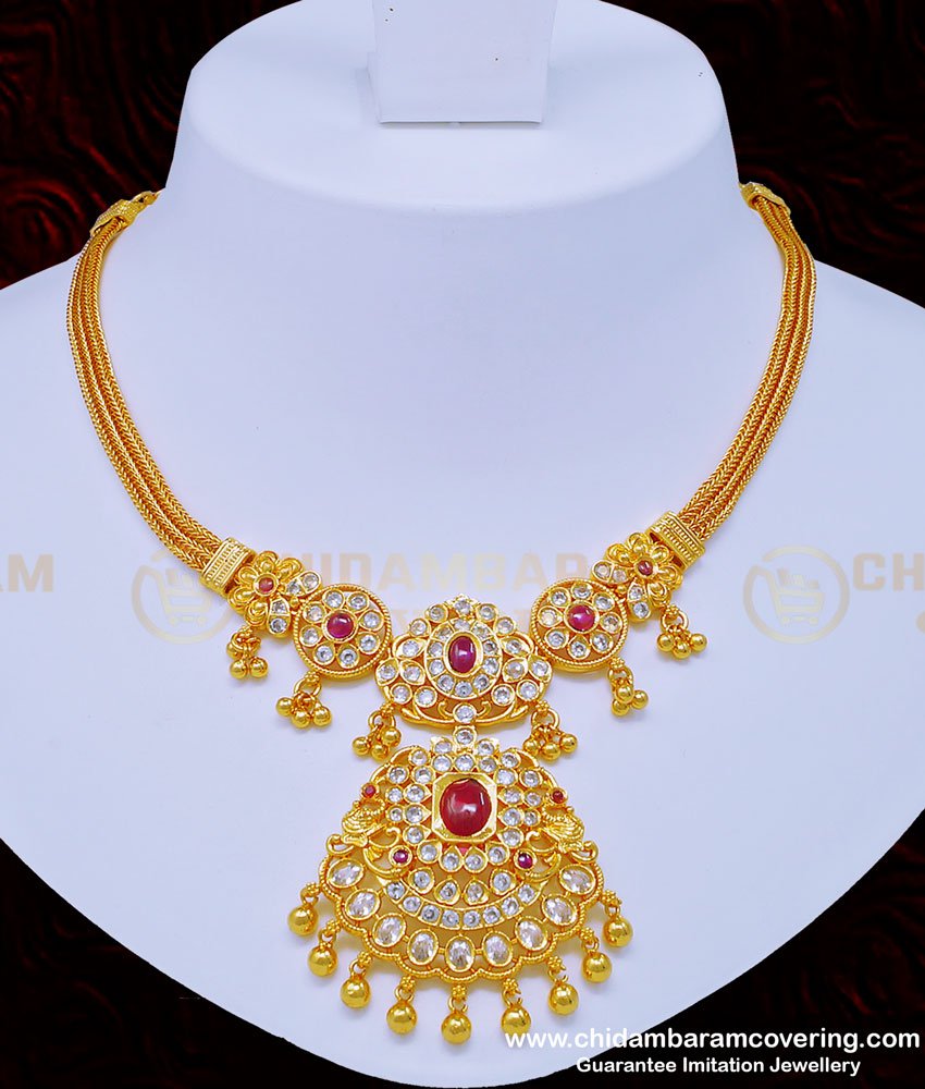 NLC920 - New Arrival First Quality Gold Plated Grand Uncut Diamond Stone Necklace Set Indian Wedding Jewellery 