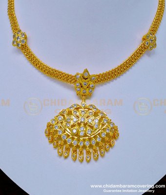 NLC923 - South Indian White Stone Impon Attigai One Gram Gold Jewellery Online