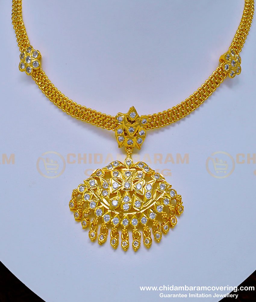 NLC923 - South Indian White Stone Impon Attigai One Gram Gold Jewellery Online