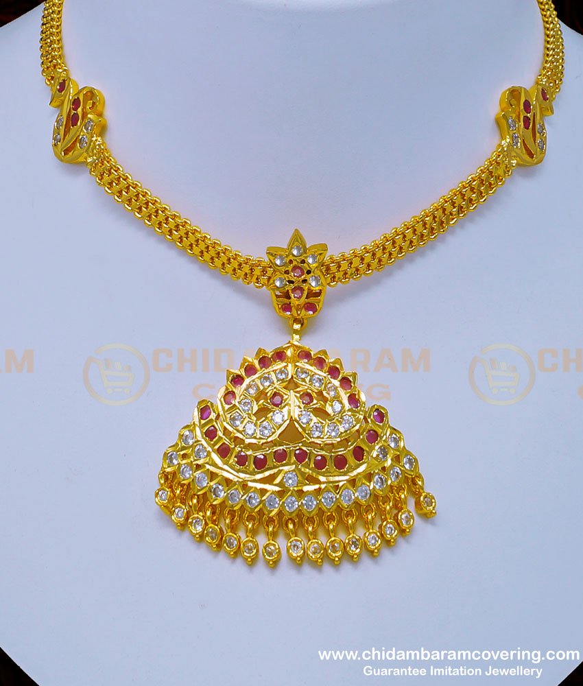 NLC924 - Five Metal Beautiful Peacock Dollar with Swan Attached Chain Stone Impon Necklace Online