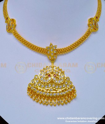 NLC925 - 1 Gram Gold Impon Peacock Dollar with Swan Attached Chain Stone Impon Necklace Online