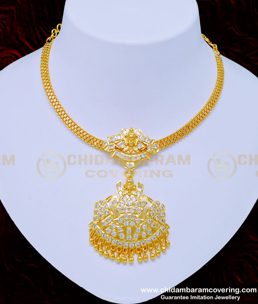 NLC927 - First Quality Impon Lakshmi Dollar White Stone Gold Plated Attigai for Wedding 