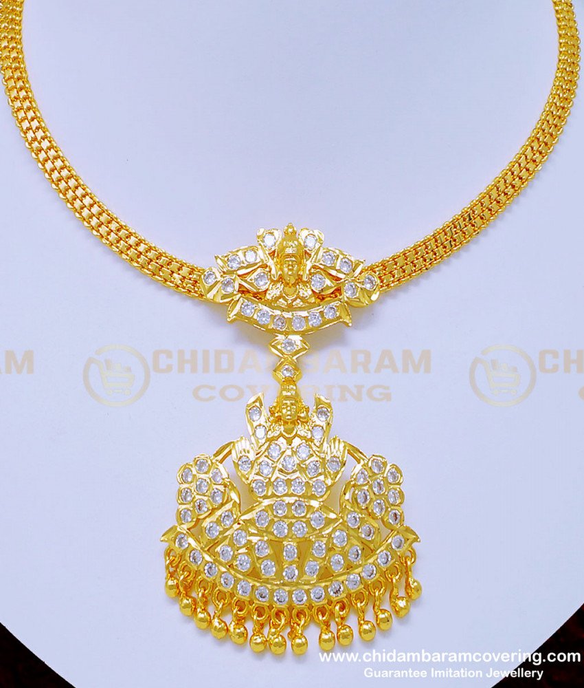 NLC927 - First Quality Impon Lakshmi Dollar White Stone Gold Plated Attigai for Wedding 