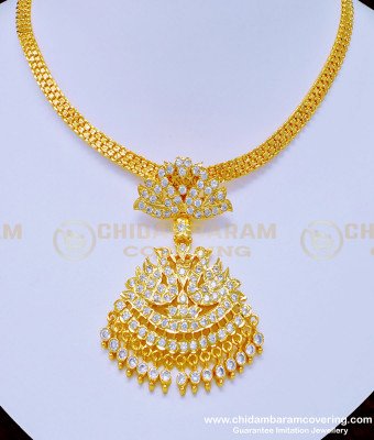 NLC928 - Real Gold Design Five Metal White Stone Swan Model Stone Attigai Necklace Online 