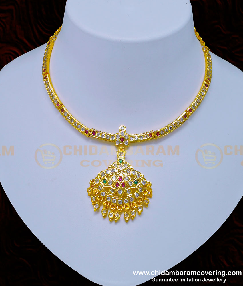 NLC929 - First Quality One Gram Gold Getti Metal Gold Attigai multi stone Impon Attigai Necklace