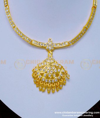NLC930 - Impon Gold Design White Stone One Gram Gold Attigai Necklace Online